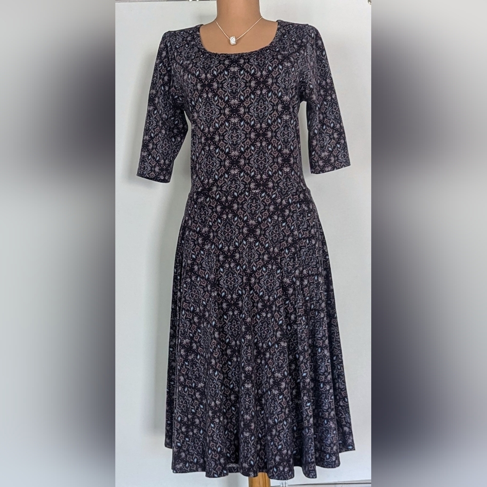 LuLaRoe, Nicole Dress, Size L, abstract, paisley style, blue, purple, gray